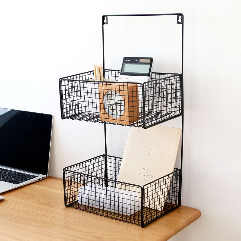 Norse simple dressing room storage rack bathroom wrought iron wall hanging storage basket storage rack wall wall without punching