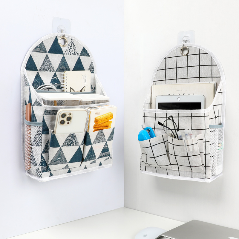 Dormitory contains hung bag bedroom bedhead suspended debris canvas bag on cloth with basket for collection of artifacts