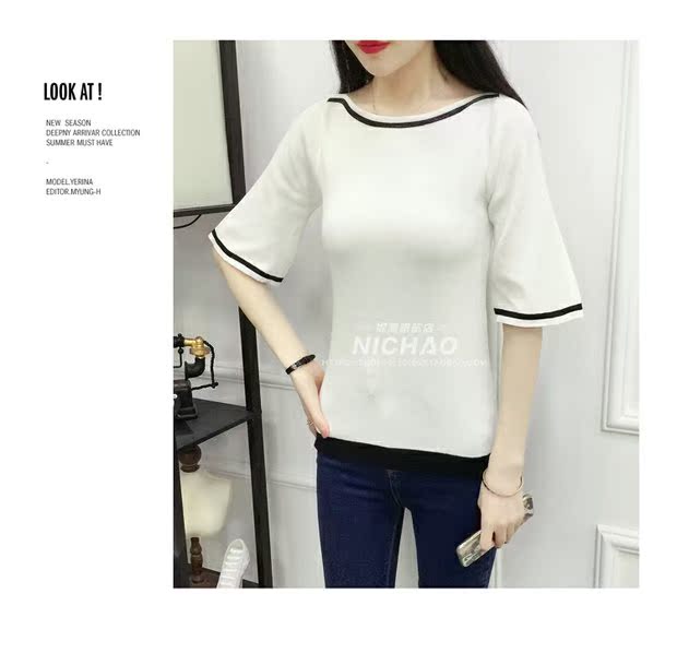 Phần mỏng của cổ áo tay áo kèn áo len mỏng 2019 xuân hè mới tay áo sơ mi tay năm cánh hoang dã áo khoác len cardigan nữ