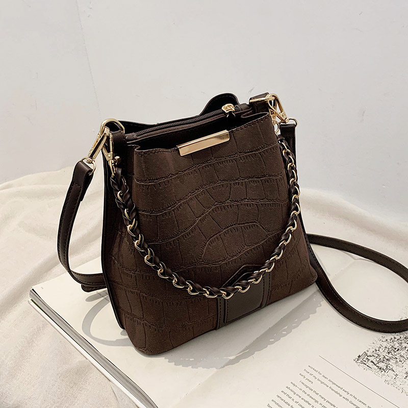 Foreign Pie Bag for Women 2022 Autumn Winter New Stone Tattoo Texture Single Shoulder Carry-on 100 Lapped Frosted Satchel Bag