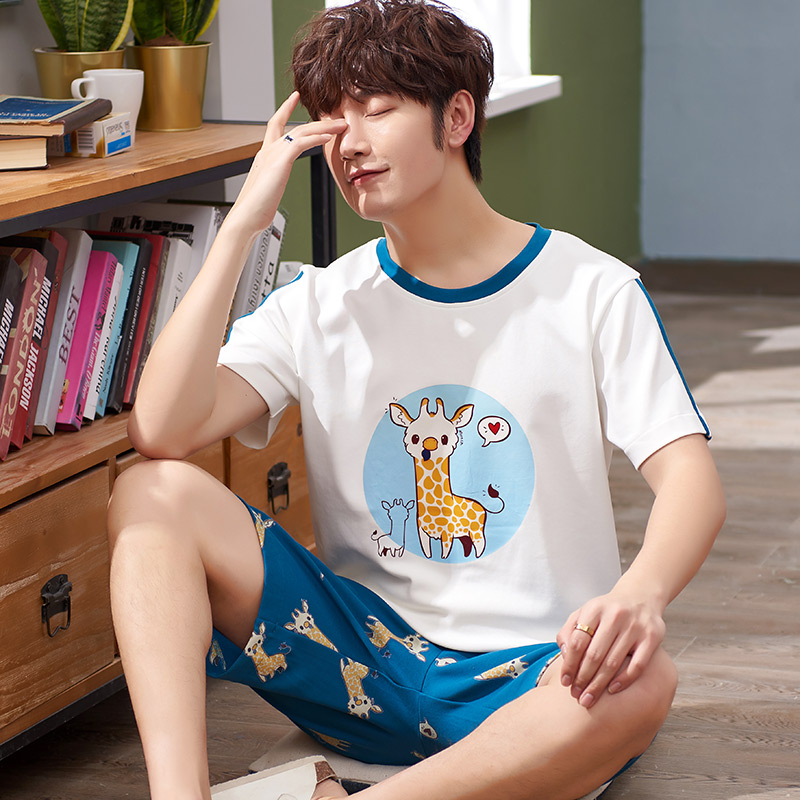 Mens đồ ngủ mùa hè quần short cotton tuổi teen boy phim hoạt hình sinh viên mùa hè mỏng nhà quần áo bộ.