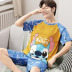 Bộ đồ ngủ Mens Summer mỏng ngắn tay áo bông Junior High School Student cartoon Teen trai Summer Home Suit. 