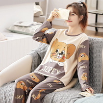 Plus size pajamas women spring and autumn cotton long sleeve cartoon cute fat mm plus fat loose home clothes autumn and winter suit