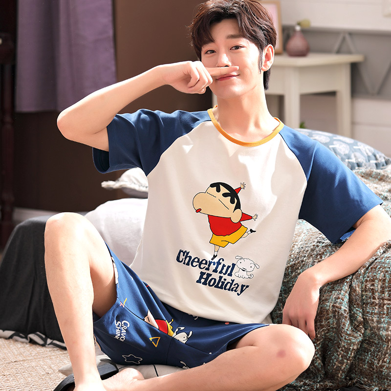 Bộ đồ ngủ mens quần short cotton mùa hè ở các bé trai lớn học sinh trung học cơ sở mỏng tuổi teen boy nhà phù hợp.