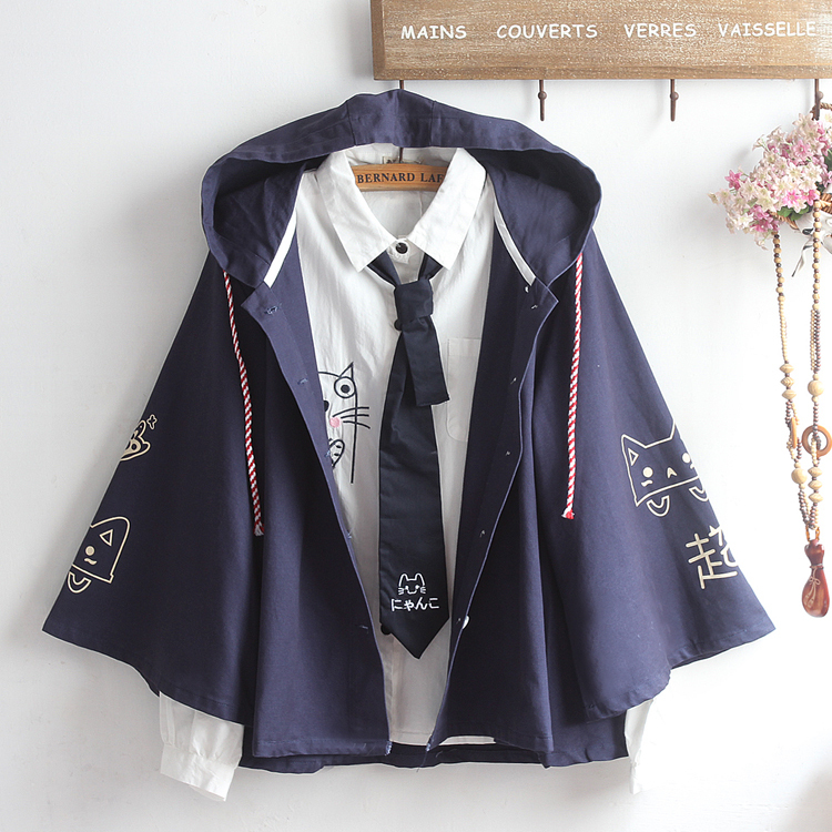 Alternative Jk Clothing for Men and Women, Couple Style, Japanese Cute Magic Cloak, Student Bell-Sleeve Ferocious Cat Cape, Hooded Jacket