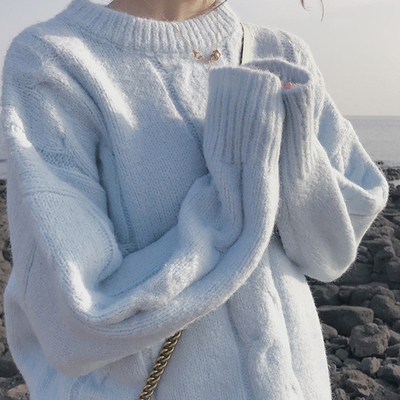 taobao agent Soft milk Blue Horse Sea Mao FUFU's sweater women's pullover loose outside wearing thick soft glutinous bottom autumn and winter lazy wind