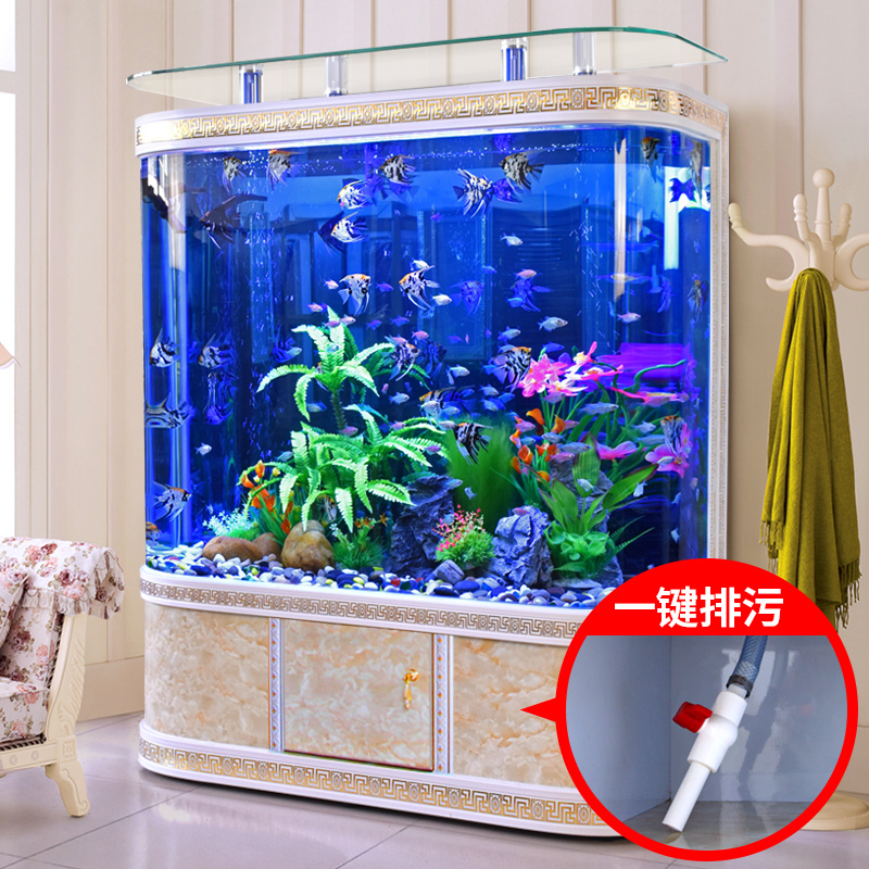 Cylindrical goldfish tank aquarium living room floor against the wall ecological glass large circular household integration without changing water