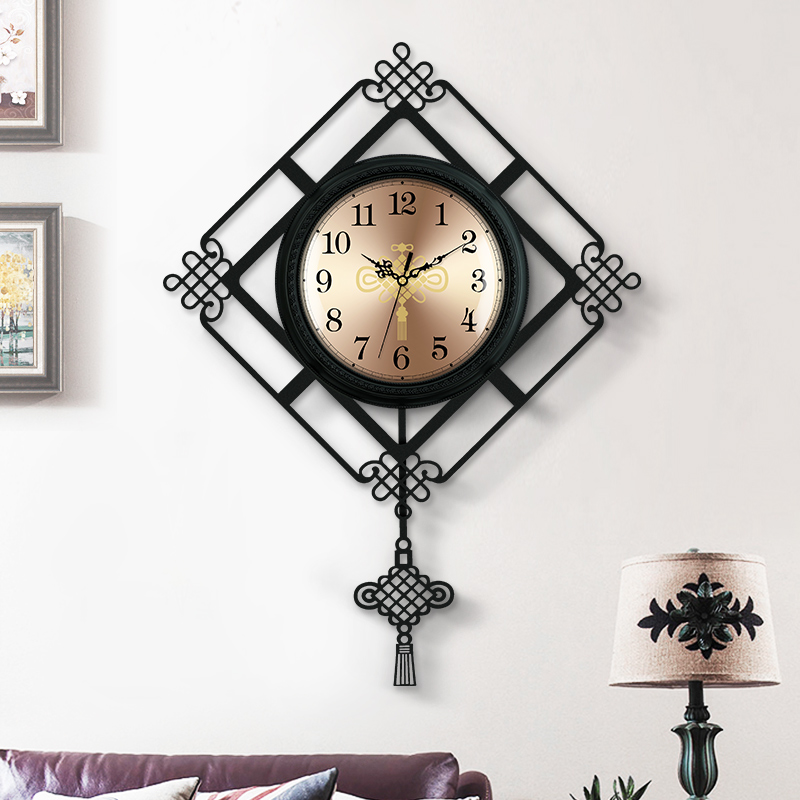 China knot Chinese hanging clock living room Chinese wind clock metal muted creative watch and watch large number home profile hung sheet