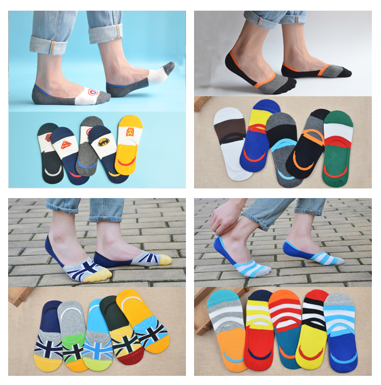 5 đôi đậu Hà Lan cotton vớ cotton vô hình cho nam tất vớ nam mùa thu và mùa đông vớ silicone chống trượt vớ nông tất lưới