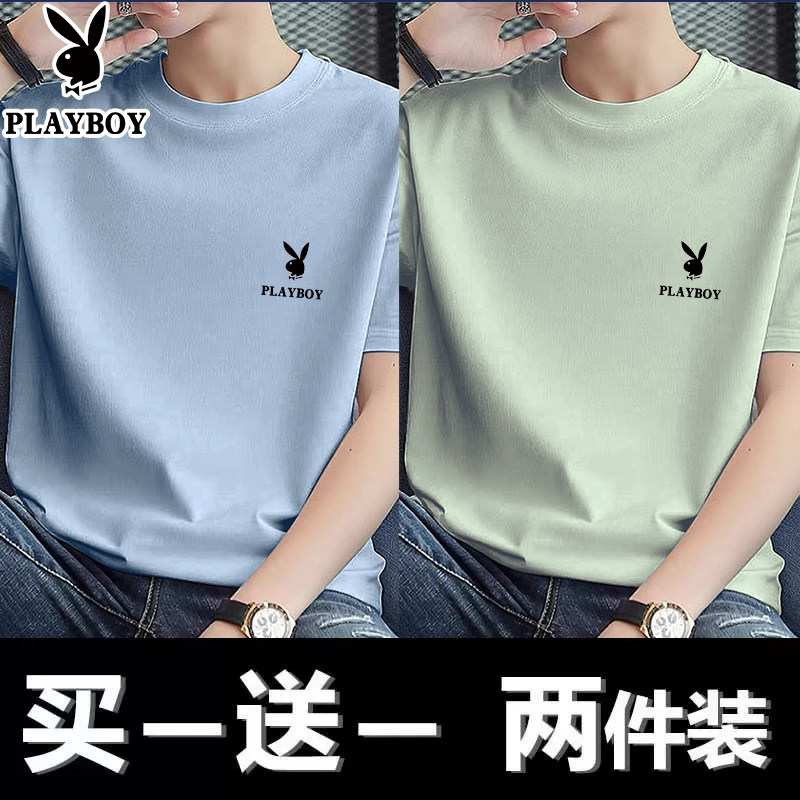 Футболка Playboy с короткими рукавами, мужская новая свободная хлопчатобумажная блузка, летняя повседневная мужская футболка большого размера с короткими рукавами