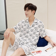 Summer mens lụa băng ngắn tay quần short đồ ngủ mỏng Hàn Quốc phiên bản đơn giản lỏng kích thước lớn nhà ngắn phù hợp.