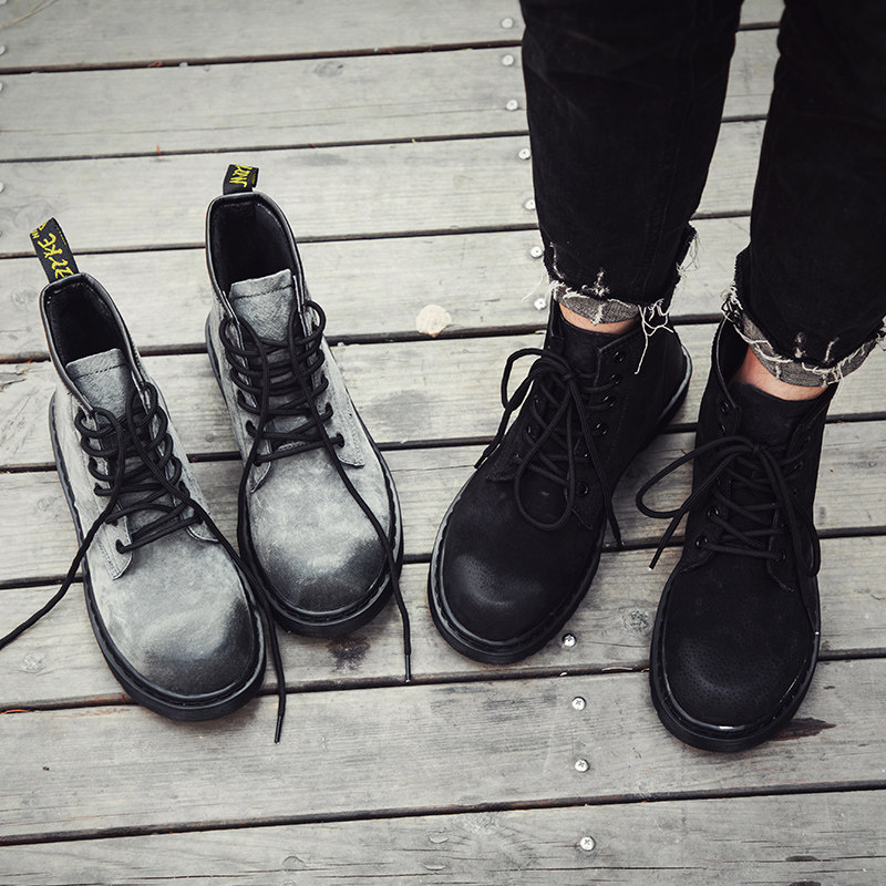 2021 Winter new genuine leather Martin boots Men's Korean version Trend casual High-cylinder short boots Inn wind Overalls Chauletide boots