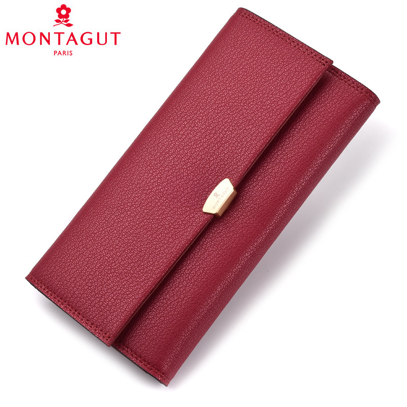 Montagut women's wallet long version buckle simple women's wallet all-match fashion leather wallet large-capacity sweet clutch bag