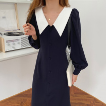 Large size spring and summer 2021 New Gentle wind temperament lapel pleated design sense waist slim dress long dress women