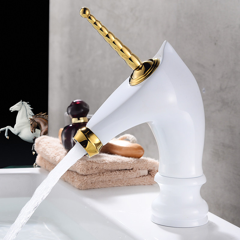Unicorn faucet cold and hot all-copper basin black white personality creative European style wash basin faucet