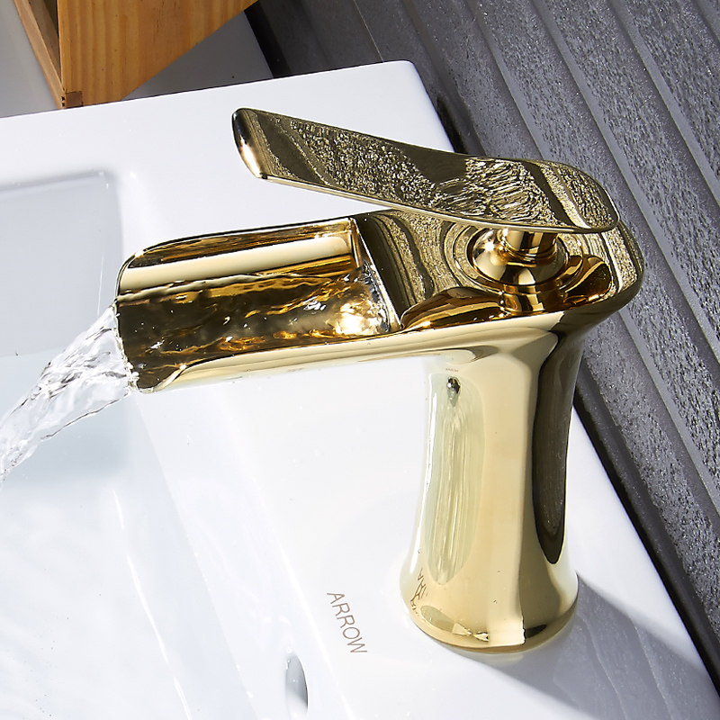 Washbasin tap waterfall golden full bronze antique style dressing room Black white tap hot and cold terrace basin