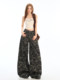 American high street workwear wide-leg denim camouflage pants for women with small 2025 new high-waist slim loose straight pants