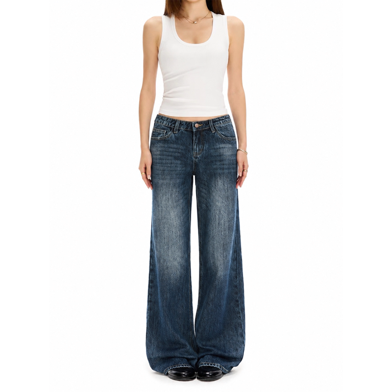 Ktap | Jennie Cow | Niewei'Er Retro Low-Waisted Wide-Leg Jeans for Women, Thin and Drapey, Slimming Straight-Leg Pants Ktap | Jennie Cow | Niewei'Er Retro Low-Waisted Wide-Leg Jeans for Women, Thin and Drapey, Slimming Straight-Leg Pants