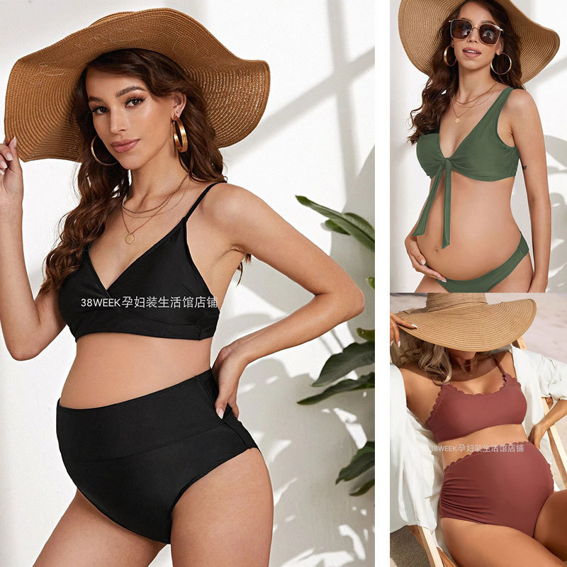 Maternity Bikini Two-Piece Swimsuit, Low-Waisted, Sexy Set, High-End Feel, Plus Size for Pregnancy, Suitable for Late Pregnancy with Exposed Belly