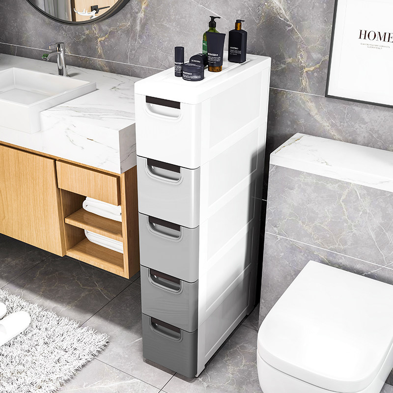Thickened slit storage cabinet Kitchen gap drawer snack plastic powder room gray storage cabinet shelf