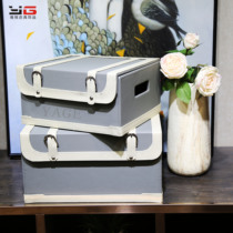 Gray leather plus beige side flap storage box model room cloakroom soft ornaments photography props box