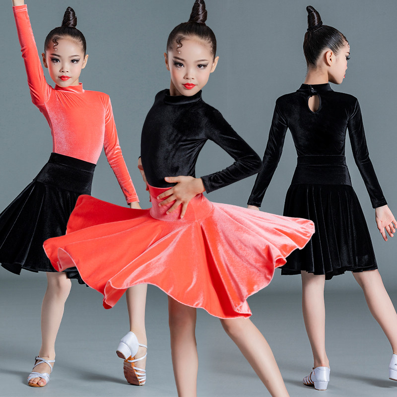 Children Latin Dance Dressing Autumn and Winter Latin Dance Costume for High-Leader Girls Competition Clothes New Break Set