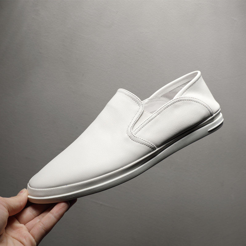 Genuine Leather Small White Shoes Men's Summer Breathable Casual Lefu Shoes One Foot Pedal Sloth Shoes Soft Side Soft Bottom Driving Bean Bean Shoes