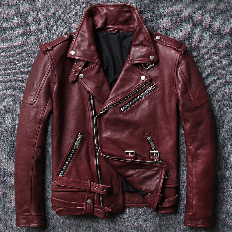 Genuine leather jacket men's Harley motorcycle leather jacket Haining vegetable tanned sheepskin oblique zipper trendy men's fashion jacket