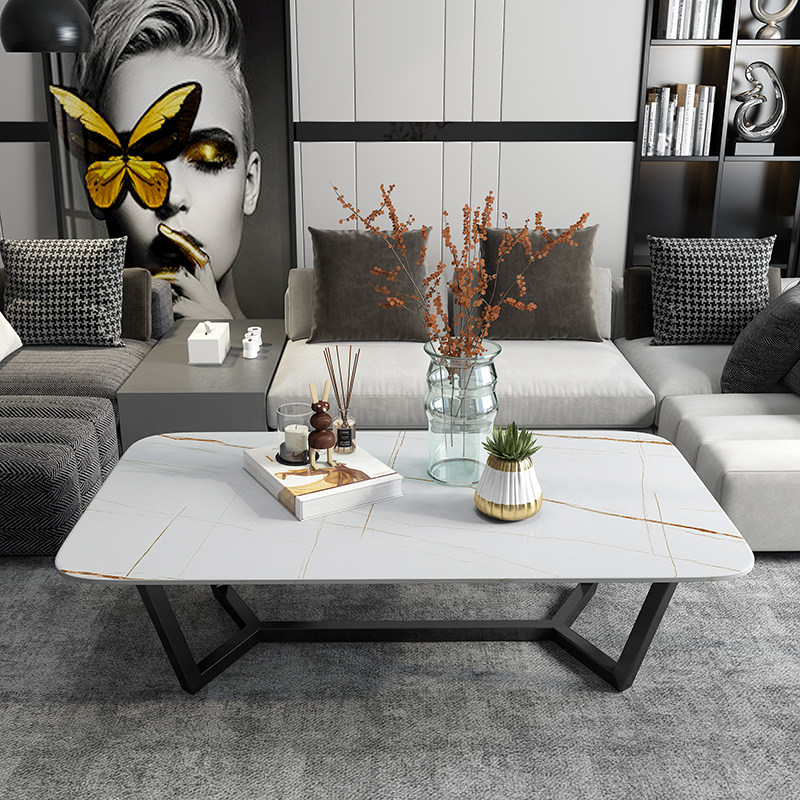 Nordic home marble coffee table simple modern living room light luxury rectangular coffee table small apartment rock slab coffee table