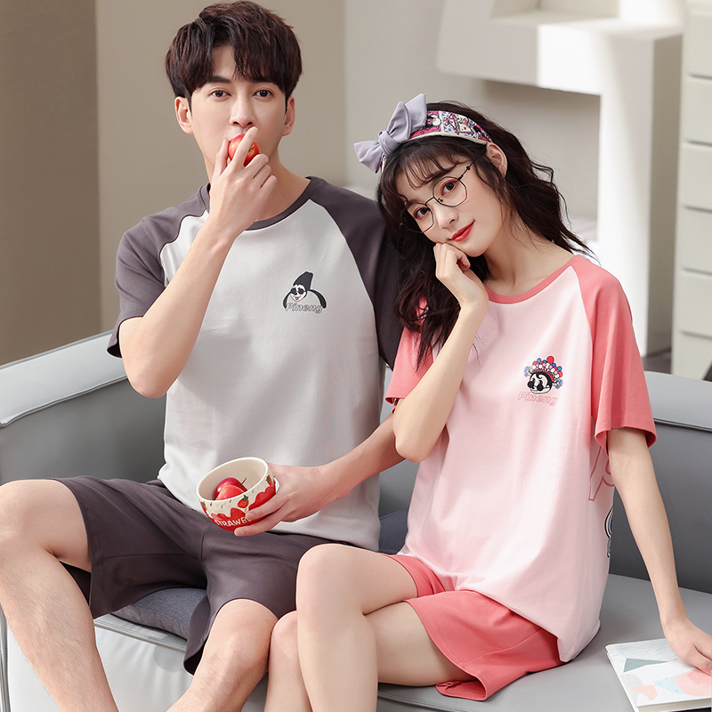 2 Sets Price Summer Lovers Pyjamas Pure Cotton Loose Men Great Size Suit Girls Short Sleeve Korean Version Casual Home Wear