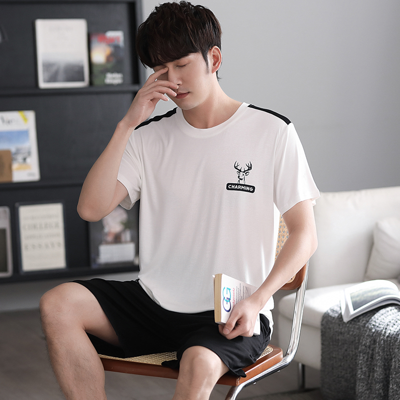 Men's Sleepwear Summer Modale Short Sleeve Shorts Slim home Dress Silk Ice Silk Big Size Easy Summer Suit