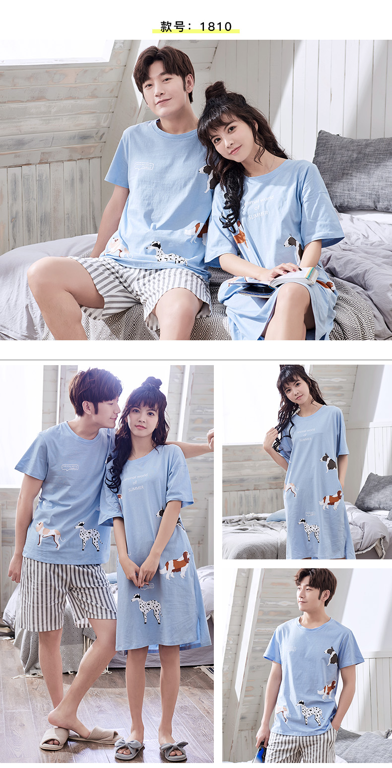 2 bộ của mùa hè các cặp vợ chồng đồ ngủ ngắn tay cotton Hàn Quốc dễ thương nightdress nữ mùa hè phục vụ nhà phù hợp với nam giới của phần mỏng bộ đồ thể thao nữ