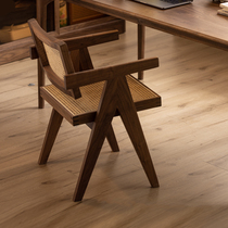 North American black walnut chair rattan dining chair back armchair Chandigarh solid wood study chair leisure chair