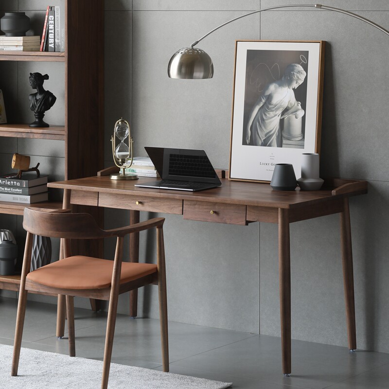 Nordic solid wood desk black walnut desk and chair combination study furniture simple computer desk desk ins