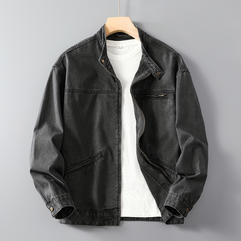 2025 New American Retro Motorcycle Style Jacket for Men, Spring and Autumn Harrington Men's Workwear Denim Jacket