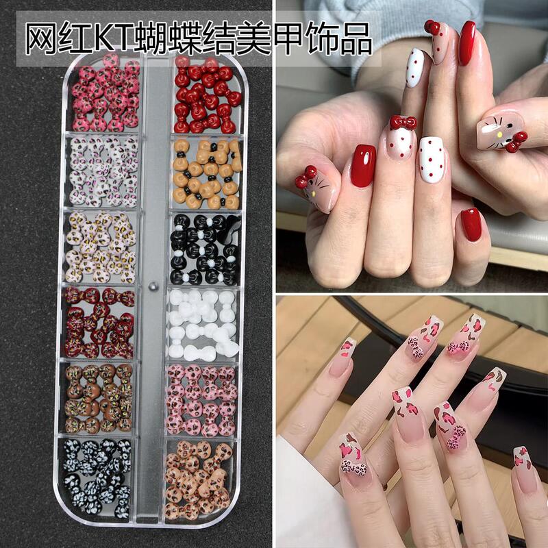 Internet-Famous Leopard Print Bow Nail Art with Rhinestones, Sweet and Cute Kitty Cat Bow Tie 3D Nail Decorations Internet-Famous Leopard Print Bow Nail Art with Rhinestones, Sweet and Cute Kitty Cat Bow Tie 3D Nail Decorations