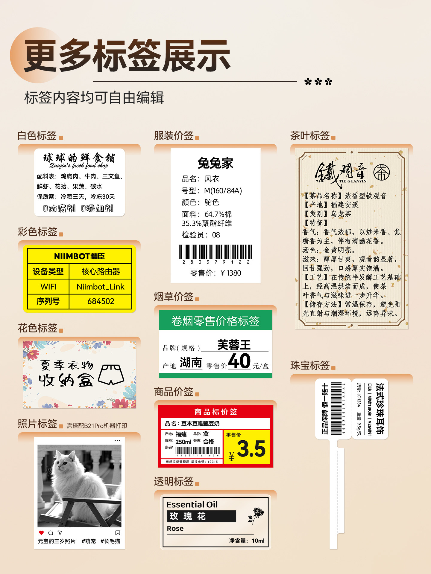 Jingchen B21 Label Printer Handheld Portable Thermal Small Price Tag Sticker Barcode Clothing Tag Jewelry Food Commercial Smart Printer Price Tag Home Use Adhesive Label Machine