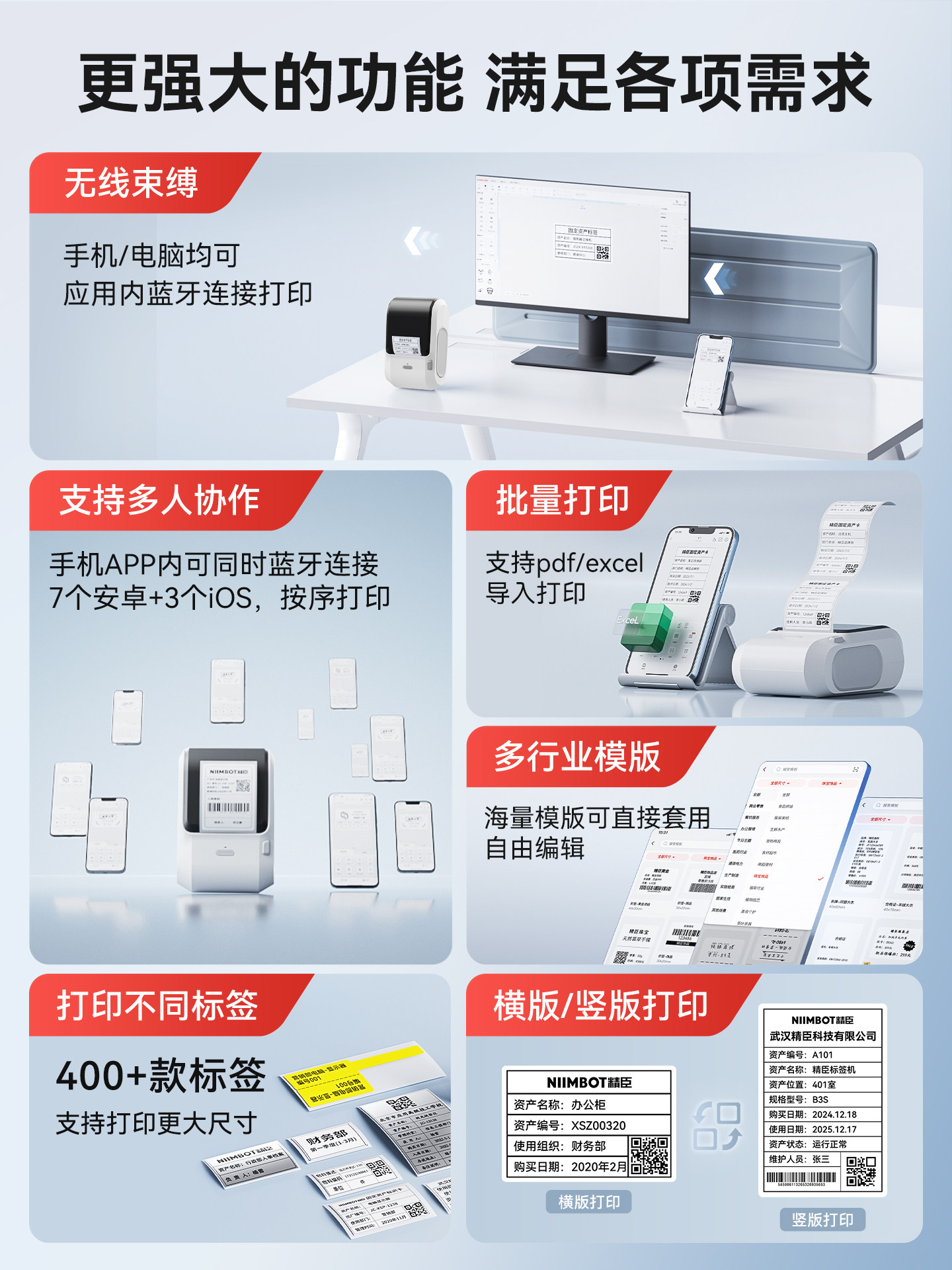 Jingchen M3 Thermal Transfer Office Label Printer for Fixed Assets, Qr Code Marking, Large-Size Label Machine, Handheld Small File Folder, File Box Side Adhesive Printer