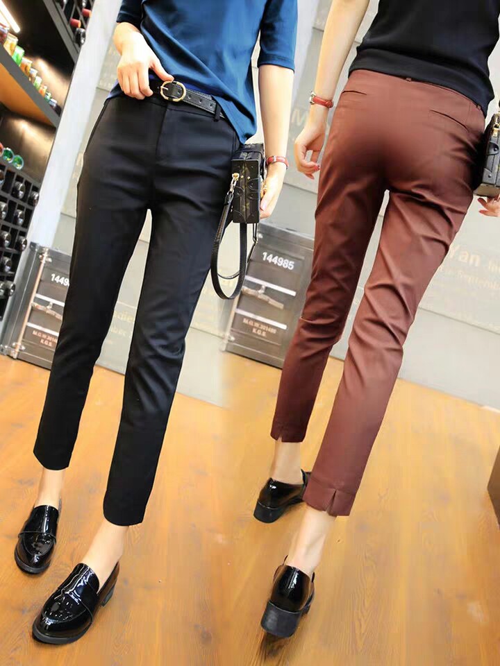Western dress pants woman 90% spring autumn high waist display slim casual work pants small foot smoke pipe pants black career work Western pants