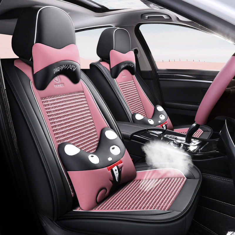 Car Cushions All Season Versatile Cute Cartoon Seat Cushion Suit Full Bag Seat Summer Ice Silk Cool Cushion Seat Cover Woman