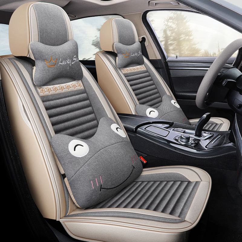 Linen Car Cushions All Season Universal All-bag Cloth Art Adorable Seating Suite of Fox Speed Tempter to Comfort Seat Cover Woman