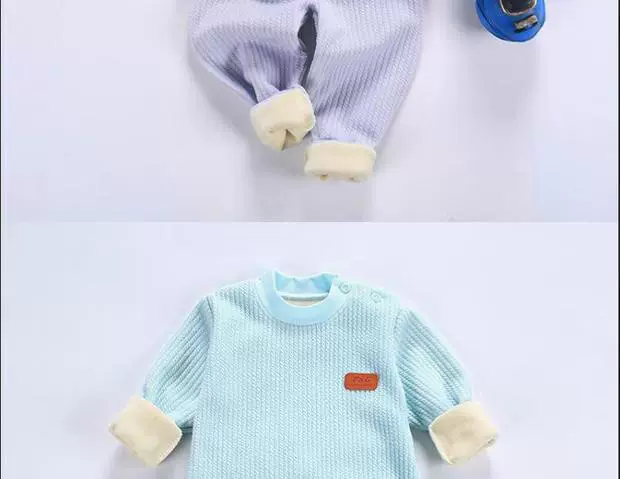 Bộ quần áo ấm cho bé Bộ đồ lót nhiệt cho trẻ em cộng với chất liệu cotton nhung dày 1-234-5 năm quần áo thu đông