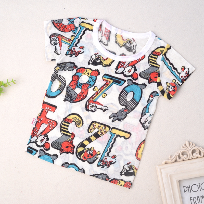 Trẻ em ngắn tay T-Shirt mùa hè boy bé phim hoạt hình đa hoa hoa băng lụa T-Shirt 1-4 năm cậu bé tuổi áo sơ mi