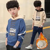 Boy necropolis 2021 fall Childrens spring Childrens Spring Autumn Long sleeves Letters Printed Autumn Clothing with hat blue hooded sweatshirt