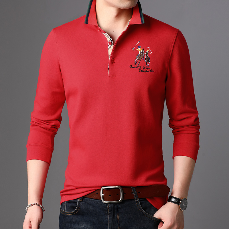 Polo shirt male long sleeve spring autumn new body embroidered pure cotton T-shirt trendy business casual men's autumn clothing blouses