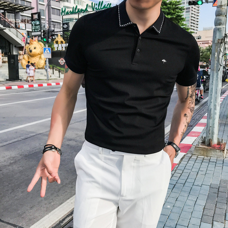 Men polo shirt summer tide sign up for slalom-Laurenma ball blouses Inn Wind Ice Embroidered Casual Short Sleeve T-shirt