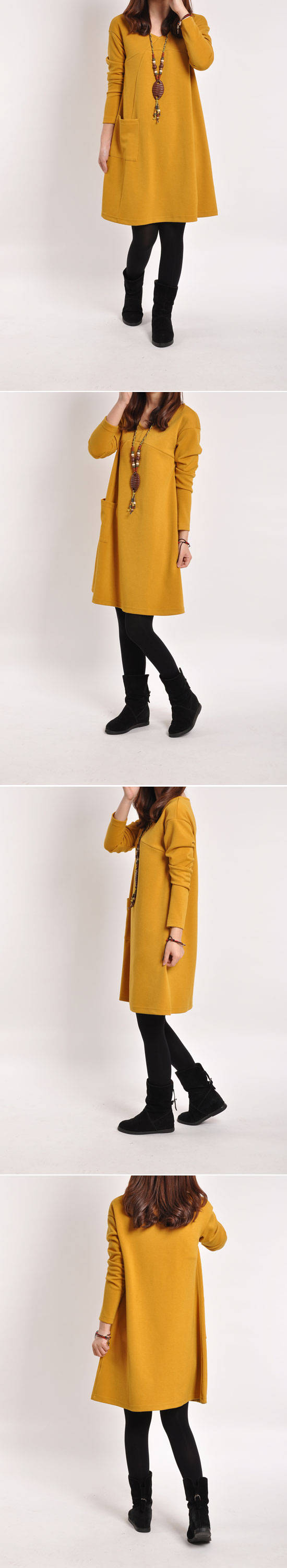 Casual Solid Color Long-Sleeved Dress NSYF47025