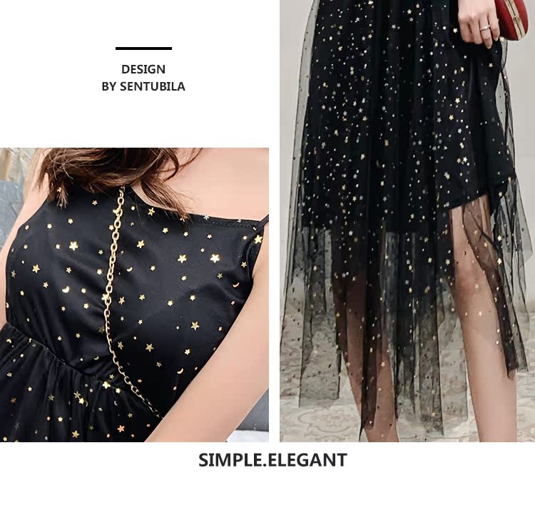 VK旗艦店 韓系網紗復古亮片星星吊帶無袖洋裝