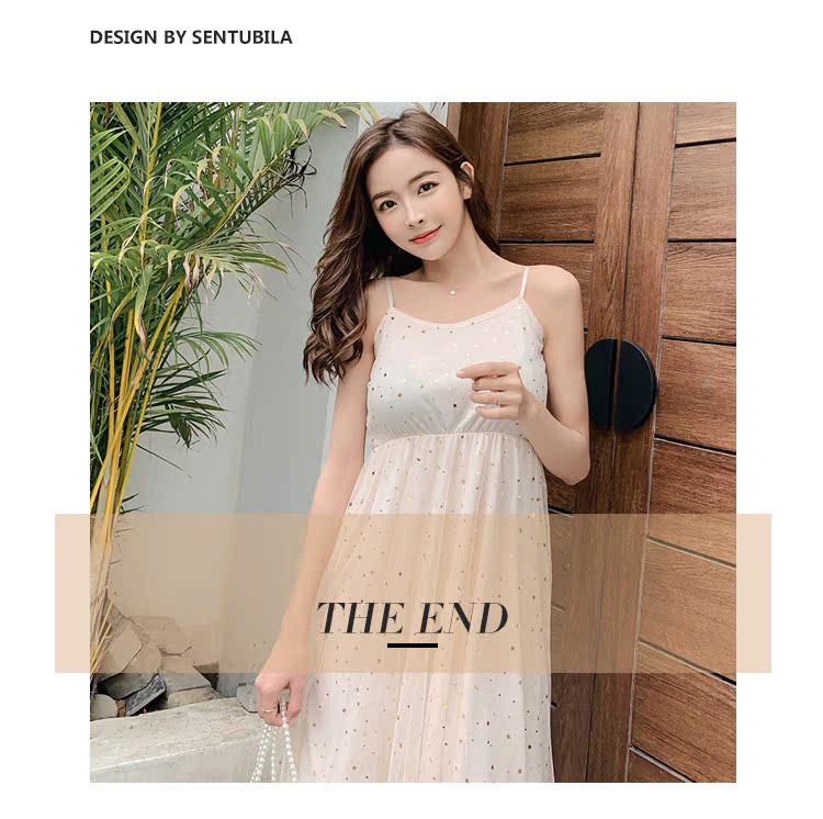 VK旗艦店 韓系網紗復古亮片星星吊帶無袖洋裝