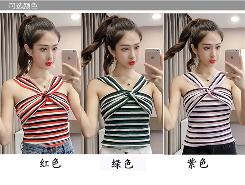 Phong cách quốc gia vest nhỏ 2019 xuân hè mới của phụ nữ hoang dã sọc đan áo không tay Hồng Kông có hương vị chẻ đôi - Áo ba lỗ